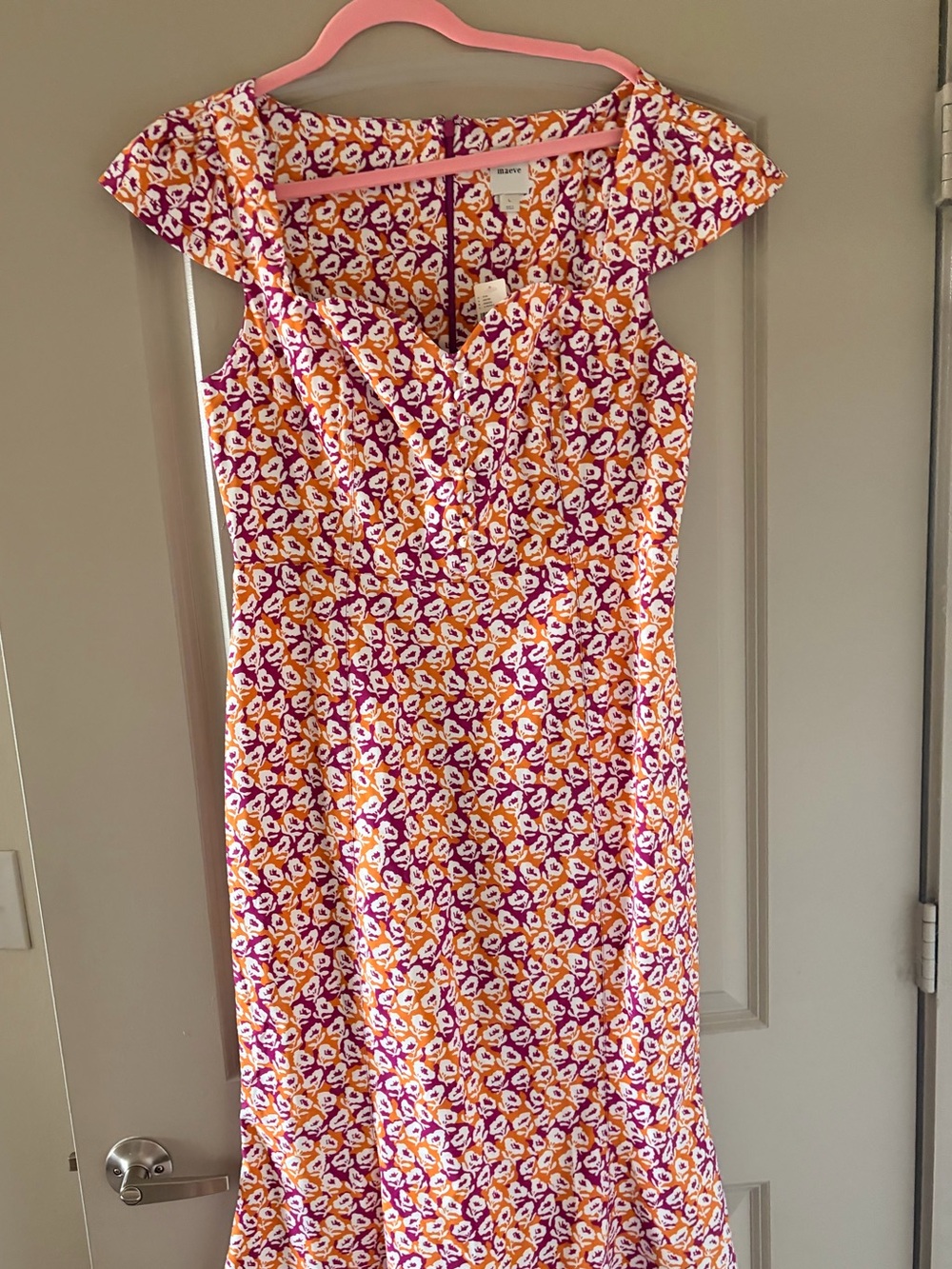 Bright Floral Cap-Sleeve Midi Dress - Orange & Purple